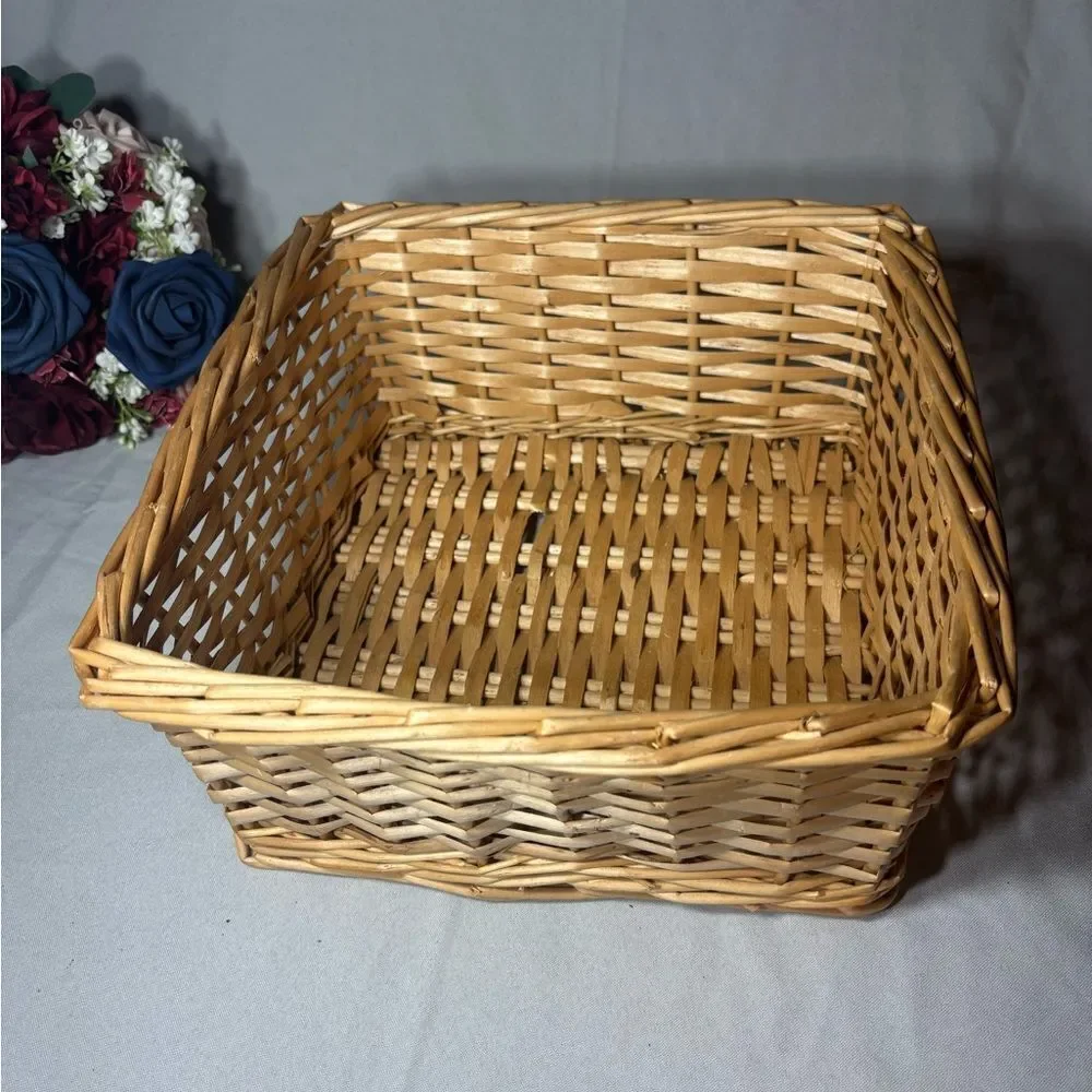 Square Wicker Basket Brown Woven Rattan Display Decor Organizer EPC